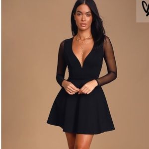 NWT Lulus Angelic Attitude Black Long Sleeve Skater Dress